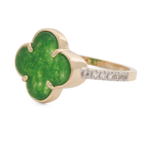 New DIADEME 14kt Gold Jade Clover Ring size 7 women - Picture 3 of 4